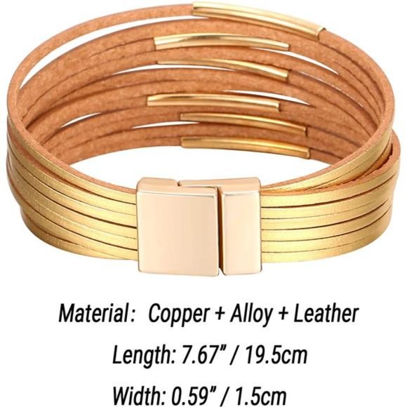 Leather Wrap Bracelets for Women - Boho Leopard Multi-Layer Crystal Beads Cuff - Picture 4 of 4